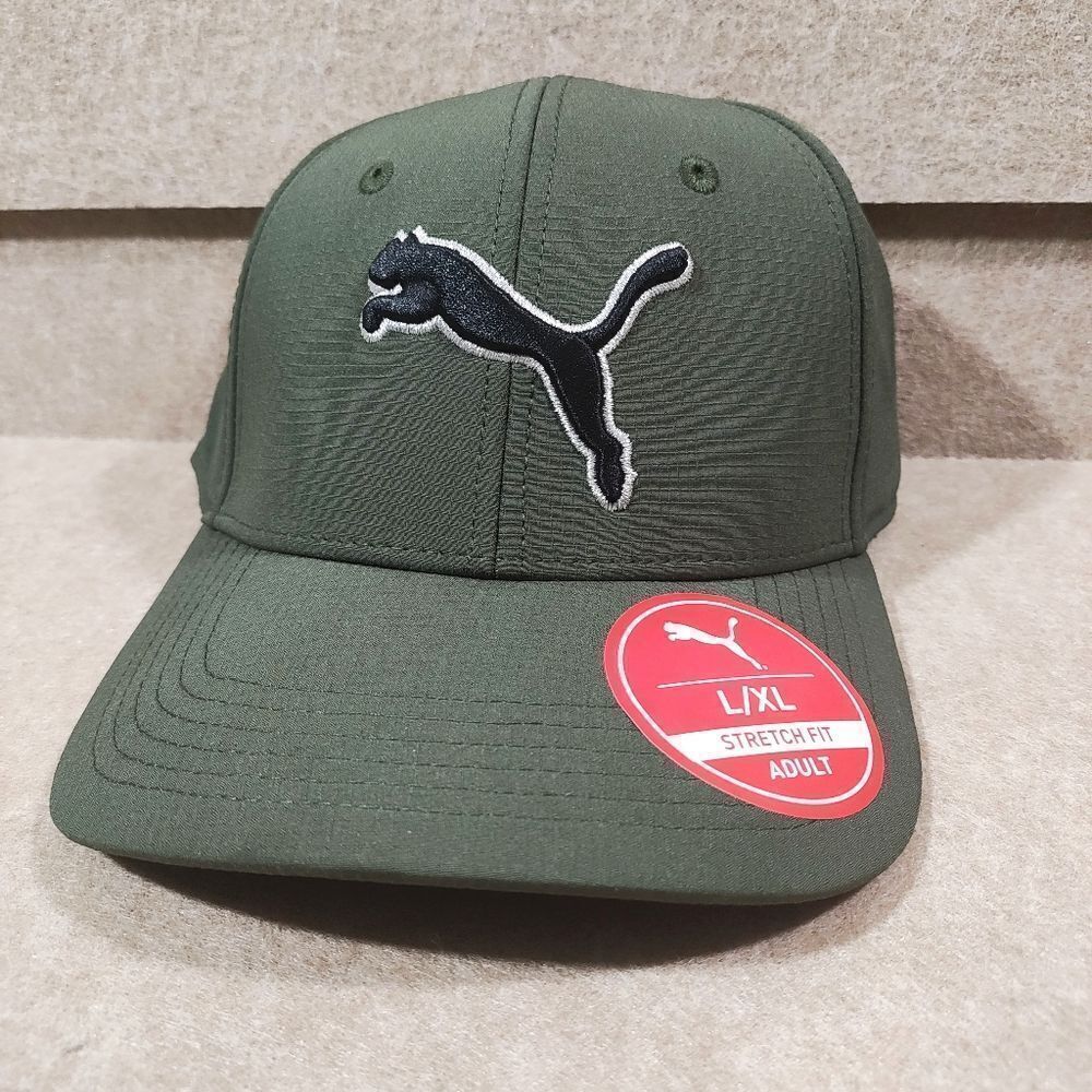 Puma Olive Green Fitted Structured Curved Bill Hat #U